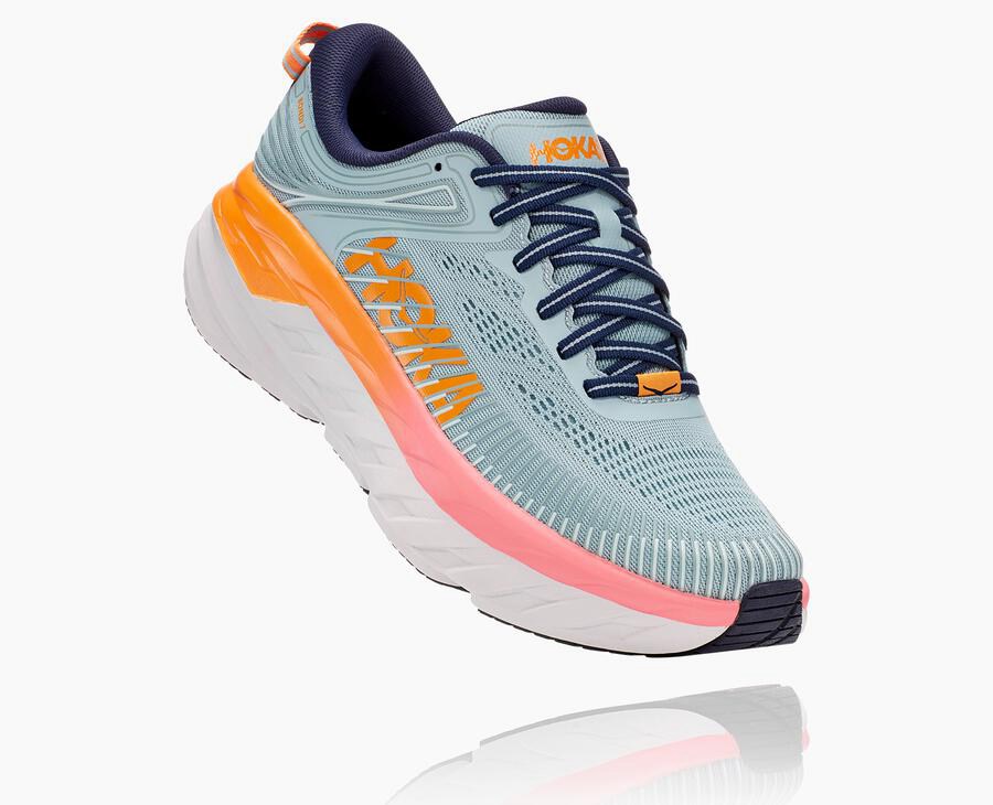 Hoka One One Bondi 7 - Women Running Shoes - Blue,Australia KDS-351029